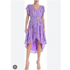 NWT CIEBON Palmina Lavender Metallic Hi Low Chiffon Dress